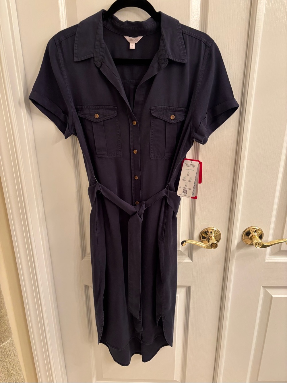 Teddi Rose Button-Front Navy Shirt Dress with Tie Waist